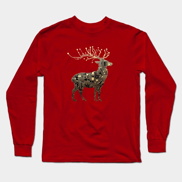 Motherboard Reindeer Long Sleeve T-Shirt by Merlyn Morris